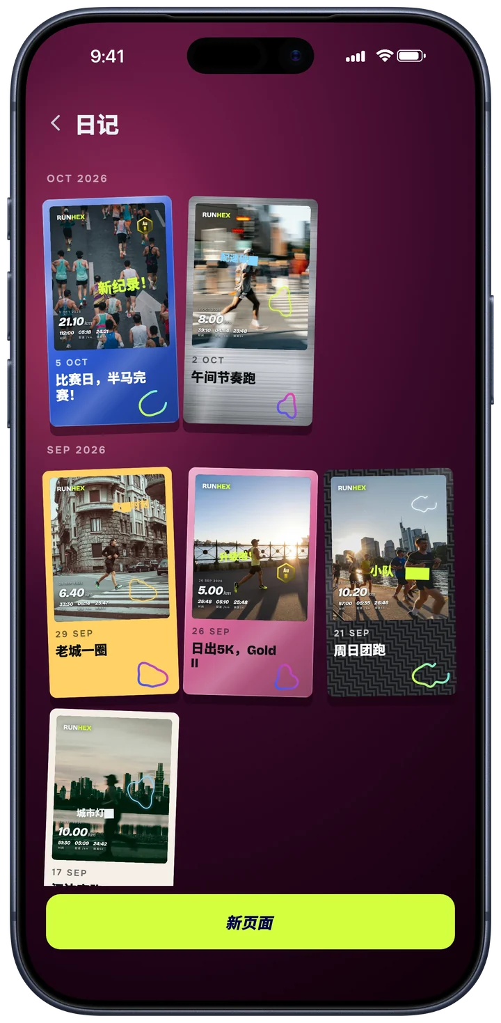 每次跑步 一页日记。